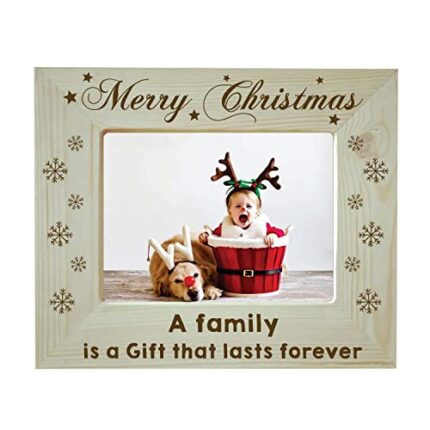 Giftsmate for House Decoration Engraved Wooden Photo Frame - Merry Xmas A Family - Image 1