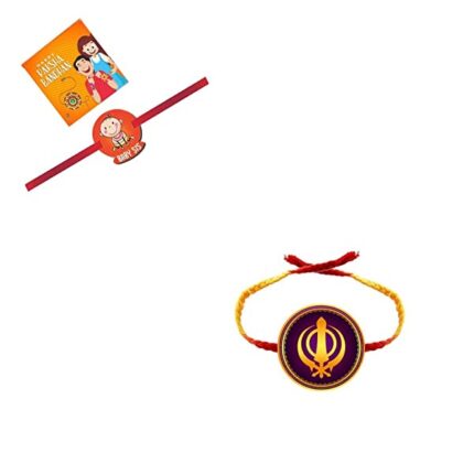 Hopcara Printed Acrylic Kids Rakhi Set of 2 for Brother and Sister|Raskhabandhan Special, Baby sis_Khanda, Acrylic - Image 1