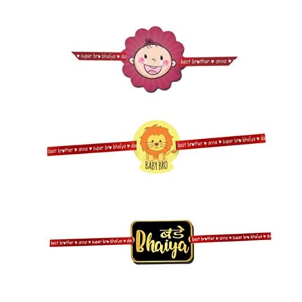 Hopcara Printed Acrylic Kids Rakhi Set of 3 for Brother and Sister|Raskhabandhan Special, Babygirl_Babybro_Badebhaiya, Acrylic - Image 1
