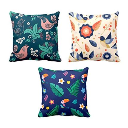 TheYaYaCafe 12X12 Inches Set Of 3 Cushion Covers Magnetic Comely Floral Flowers Printed Sofa Throw Pillows Multicolor - Image 1