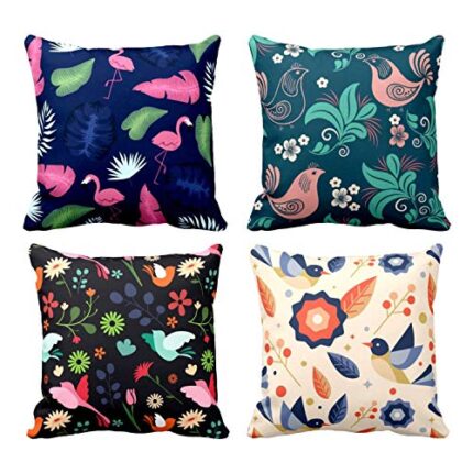 TheYaYaCafe 12X12 Inches Set Of 4 Cushion Covers Magnetic Floral Flowers Printed Sofa Throw Pillows Multicolor - Image 1