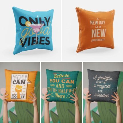 TheYaYaCafe 12X12 Inches Set Of 5 Cushion Covers A Greatful Heart Is A Magnet Motivational Quotes Printed Sofa Throw Pillows Multicolor - Image 8
