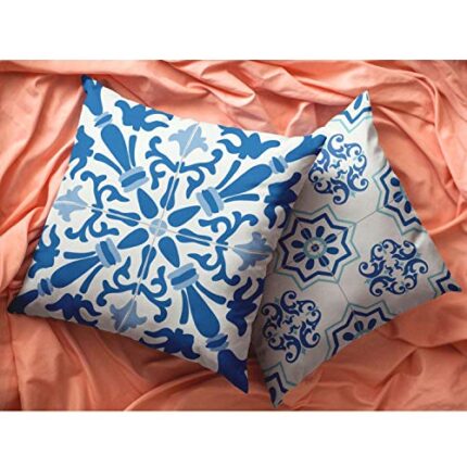 TheYaYaCafe 12X12 Inches Set of 2 Cushion Covers Abstract Attractively Indigo Printed Sofa Throw Pillows Multicolor - Image 1