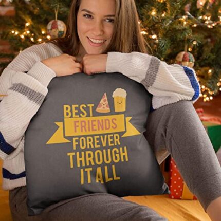 TheYaYaCafe 12X12 inches Friendship Day Friends Canvas Cotton Cushion (with Filler) Best Friends Forever Through it All - Image 1