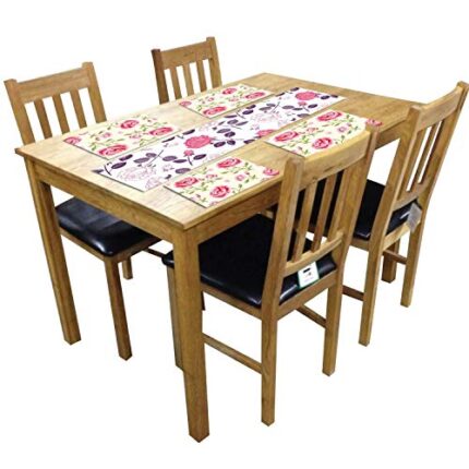 TheYaYaCafe 4 Table Mats And Runner Set For Dining Table (1 Table Runner Leatherite 12X48 Inches, 4 Cotton Table Placemats) Floral Flower Elegant Pearly Everlasting Printed - Image 1