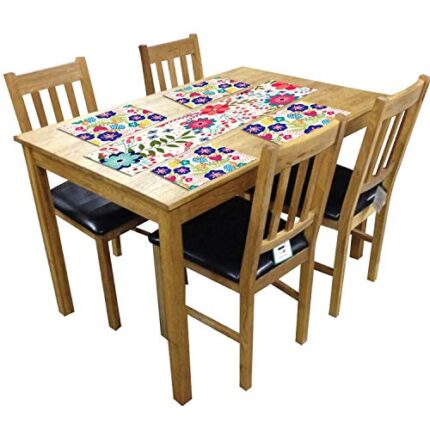 TheYaYaCafe 4 Table Mats And Runner Set For Dining Table (1 Table Runner Leatherite 12X48 Inches, 4 Cotton Table Placemats) Floral Flower Statuesque Printed - Image 1
