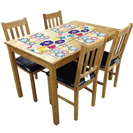 TheYaYaCafe 4 Table Mats And Runner Set For Dining Table (1 Table Runner Leatherite 12X48 Inches, 4 Cotton Table Placemats) Floral Flower Gorgeous Printed - Image 1