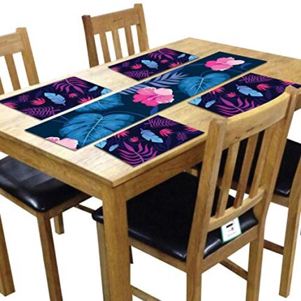 TheYaYaCafe 4 Table Mats And Runner Set For Dining Table (1 Table Runner Leatherite 12X48 Inches, 4 Cotton Table Placemats) Floral Flower Classy Admirable Printed - Image 1