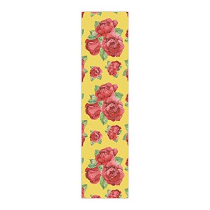 TheYaYaCafe 4 Table Mats And Runner Set For Dining Table (1 Table Runner Leatherite 12X48 Inches, 4 Cotton Table Placemats) Floral Flower Delicate Angelic Red Rose Printed - Image 1