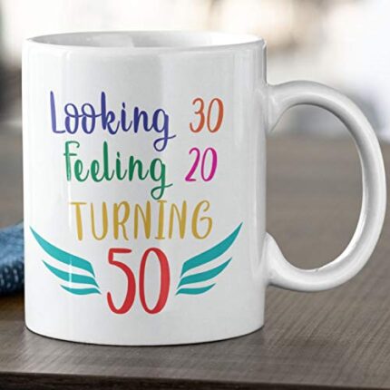 TheYaYaCafe 50Th Birthday Gifts for Mom, Dad Turning 50 Feeling 20 Birthday Mug with Coaster Set of 2 - Image 1