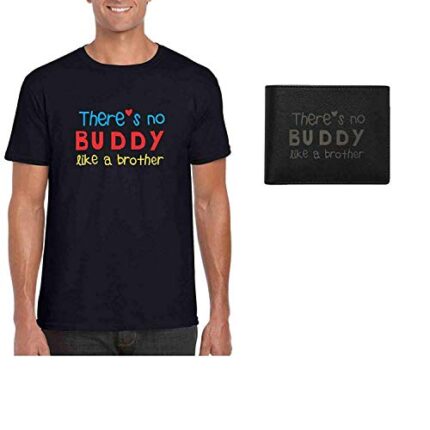 TheYaYaCafe Birthday Bhaidooj Gifts Combo Buddy Brother Brother T-Shirt, Black President Mens Leather Wallet, Set of 2 - M - Image 1