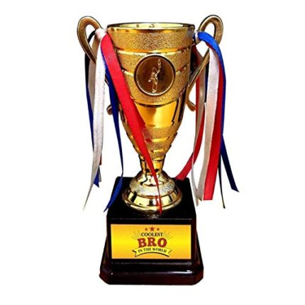 TheYaYaCafe Birthday Gift for Brother, Coolest Bro in The World Trophy Award - Champion Golden - Image 1