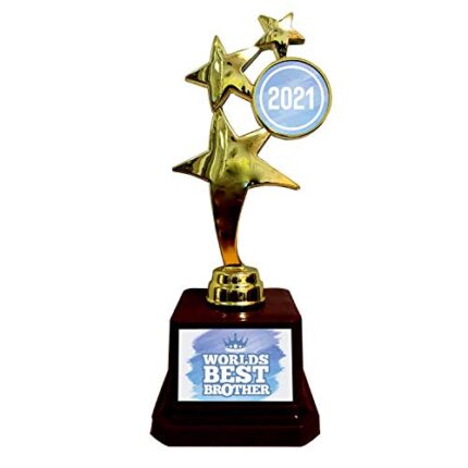 TheYaYaCafe Birthday Gift for Brother, Worlds Best Brother Trophy Award - Star Golden - Image 1