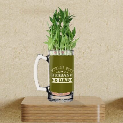TheYaYaCafe Birthday Lucky Bamboo Planter Indoor Plants_1 Tier with Printed Mug - Worlds Best Husband and Dad - Image 3