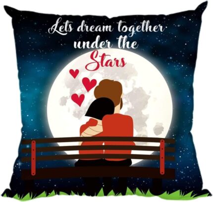 TheYaYaCafe Canvas Cotton Lets Dream Together Under Stars Throw Cushion Cover (16 x 16 inches, Blue) - Image 5