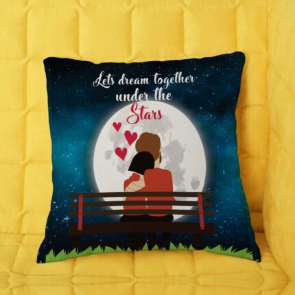 TheYaYaCafe Canvas Cotton Lets Dream Together Under Stars Throw Cushion Cover (16 x 16 inches, Blue) - Image 6