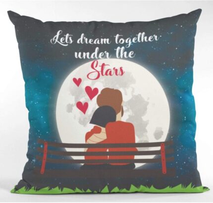 TheYaYaCafe Canvas Cotton Lets Dream Together Under Stars Throw Cushion Cover (16 x 16 inches, Blue) - Image 1