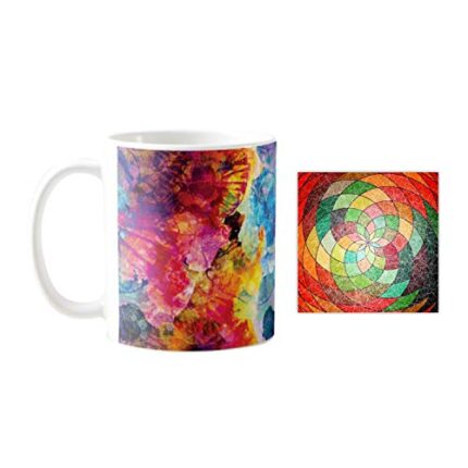 TheYaYaCafe Ceramic Alluringly Abstract Printed Coffee Mug with Coaster - Pink, 330ml - Image 1