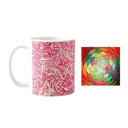TheYaYaCafe Ceramic Gorgeously Abstract Printed Coffee Mug with Coaster (330ml, Pink) - Image 1
