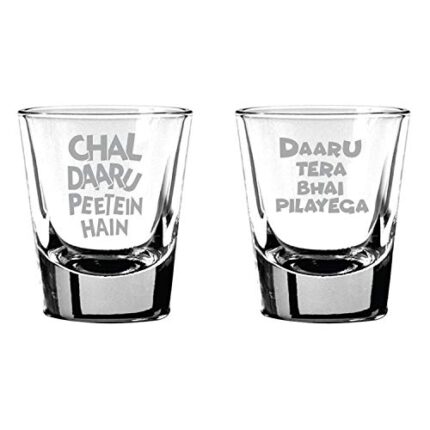 TheYaYaCafe Chal Daaru Peete Hai Daaru Tera Bhai Pilayega Hindi Engraved Shot Glassess Set Of 2 - Image 1