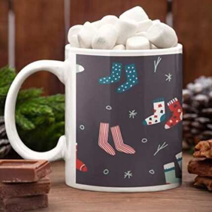 TheYaYaCafe Christmas Gifts Coffee Mug, 330 ml with Coaster - Stocking Snowman Socks - Image 1