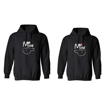 TheYaYaCafe Couple Cotton Fleece Sweatshirt You are Mine Mickey Minnie Couple Hoodies for Men and Women, Black, Men M Women M-Combo of 2 - Image 1