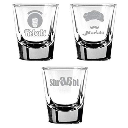 TheYaYaCafe Engraved Shot Glasses Set Of 3 For Friends Kababi Nawabi Sharabi - Image 1