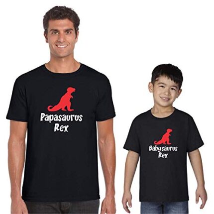 TheYaYaCafe Fathers Day Papasaurus Babysaurus Family T-Shirt Combo for Dad and Son -Black Men XL Kid 1-2 Years - Image 1
