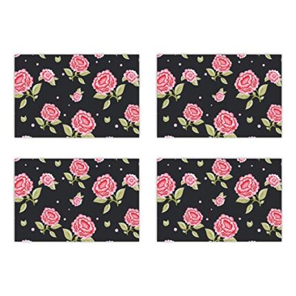 TheYaYaCafe Floral Flower Red Rose Printed Table Place Mats Set of 4 for Dining Table - Image 1