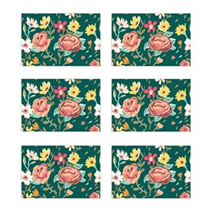 TheYaYaCafe Floral Flower Symmetrical Printed Table Place Mats Set of 6 for Dining Table - Image 1
