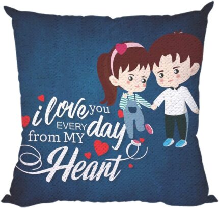 TheYaYaCafe I Love You Every Day Sequins Magic Cushion Covers for Girlfriend (Red, 12 X 12 inches) - Image 3