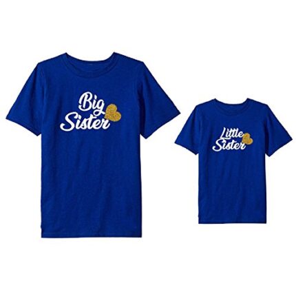 TheYaYaCafe Kids Siblings T-Shirts for Sisters Big Little Sisters - Blue - Kid 1-5-7 Years - Kid 2-1-2 Years Printed Cotton - Image 1