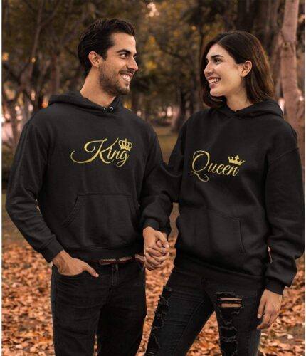 TheYaYaCafe King Queen Couple Cotton Fleece Sweatshirt Hoodies for Men and Women, Black, Men M Women S-Combo of 2 - Image 3