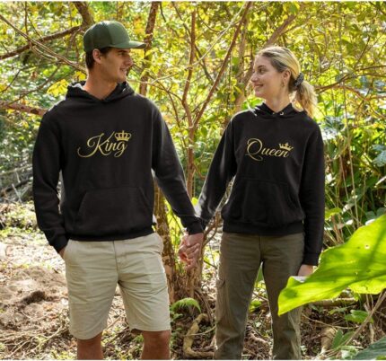 TheYaYaCafe King Queen Couple Cotton Fleece Sweatshirt Hoodies for Men and Women, Black, Men M Women S-Combo of 2 - Image 4