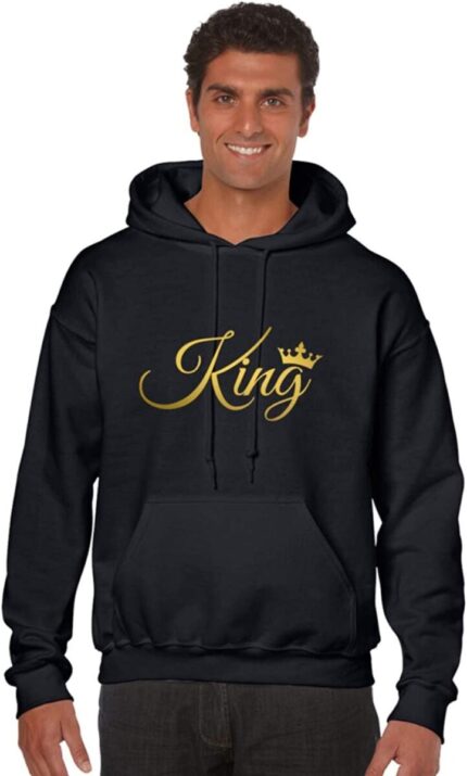 TheYaYaCafe King Queen Couple Cotton Fleece Sweatshirt Hoodies for Men and Women, Black, Men M Women S-Combo of 2 - Image 5