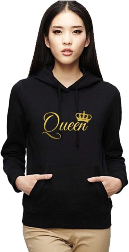 TheYaYaCafe King Queen Couple Cotton Fleece Sweatshirt Hoodies for Men and Women, Black, Men M Women S-Combo of 2 - Image 6
