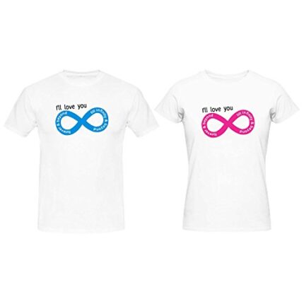 TheYaYaCafe Men Women Cotton Infinite Love Couple T-Shirt Combo Pack of 2 White Men S Women XXL - Image 1