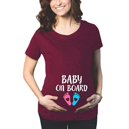 TheYaYaCafe Mothers Day Baby on Board Women's Pregnancy Maternity T-Shirt Top Tee Round Neck Half Sleeves Maroon X-Large - Image 1