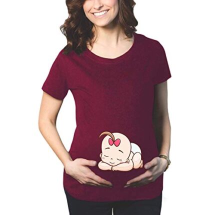 TheYaYaCafe Mothers Day Cute Baby Sleeping Women's Pregnancy Maternity T-Shirt Top Tee Round Neck Half Sleeves Black - Image 1