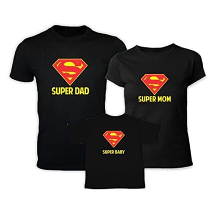 TheYaYaCafe Superhero Matching Family T-Shirts for Mom, Dad and Kid/Son/Daughter Set of 3 - Black -Men L - Women M- Kid 1-2 Years - Image 1