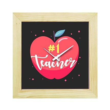 TheYaYaCafe Teachers Day Gifts, 6 X 6 Inches Desk Clock Apple No.1 Teacher Canvas