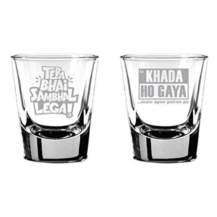 TheYaYaCafe Tera Bhai Sambhal Lega Lo Khada Hogya Main Apne Pairon Pe Hindi Engraved Shot Glassess Set Of 2 - Image 1