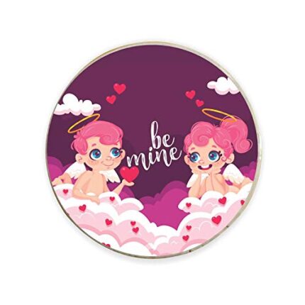 TheYaYaCafe Valentine Gifts For Girlfriend Wife Fridge Magnet Be Mine Angels Printed Pink - Round - Image 1