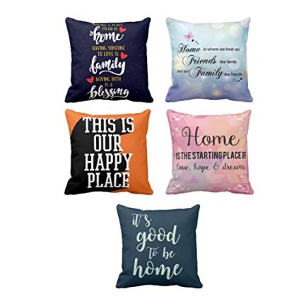 TheYaYaCafe Yaya Cafe 20x20 inches This is Our Happy Place Printed Cushion Covers Set of 5 Sofa - Image 1