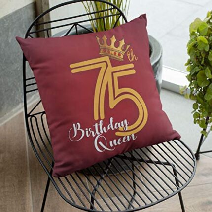 TheYaYaCafe Yaya Cafe 75th Birthday Gifts 75th Birthday Queen Printed Cushion Cover (12 inch X 12 inch) - Image 1
