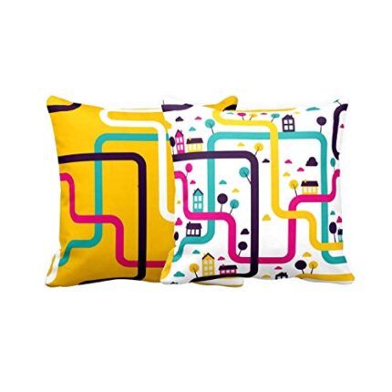 TheYaYaCafe Yaya Cafe Alluring Delightful 3D Printed Canvas Cotton Cushion Cover (20x20 inches, Yellow) -Set of 2 - Image 1