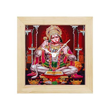 TheYaYaCafe Yaya Cafe Bajrangbali Hanuman Framed Wall Clock Religious - 8 x 8 inches