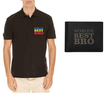 TheYaYaCafe Yaya Cafe Bhaidooj Gifts for Brother, Worlds Best Bro Brother Polo T-Shirt, Presidential Mens Leather Wallet, Set of 2 - Image 1