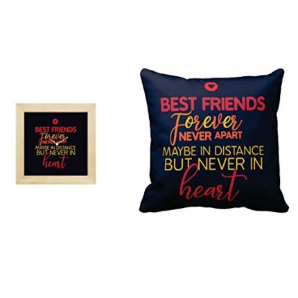 TheYaYaCafe Yaya Cafe Birthday, Best Friends Forever Never Apart 24x24 inches Cotton Cushion Cover with 6x6 inches Desk Clock Set of 2 Blue - Image 1