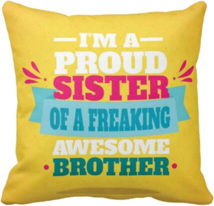 TheYaYaCafe Yaya Cafe Birthday Bhaidooj Gifts for Brother, Proud Sister of a Freaking Awesome Brother 24x24 inches Cushion Cover with 6x6 inches Desk Clock Set of 2 - Image 3